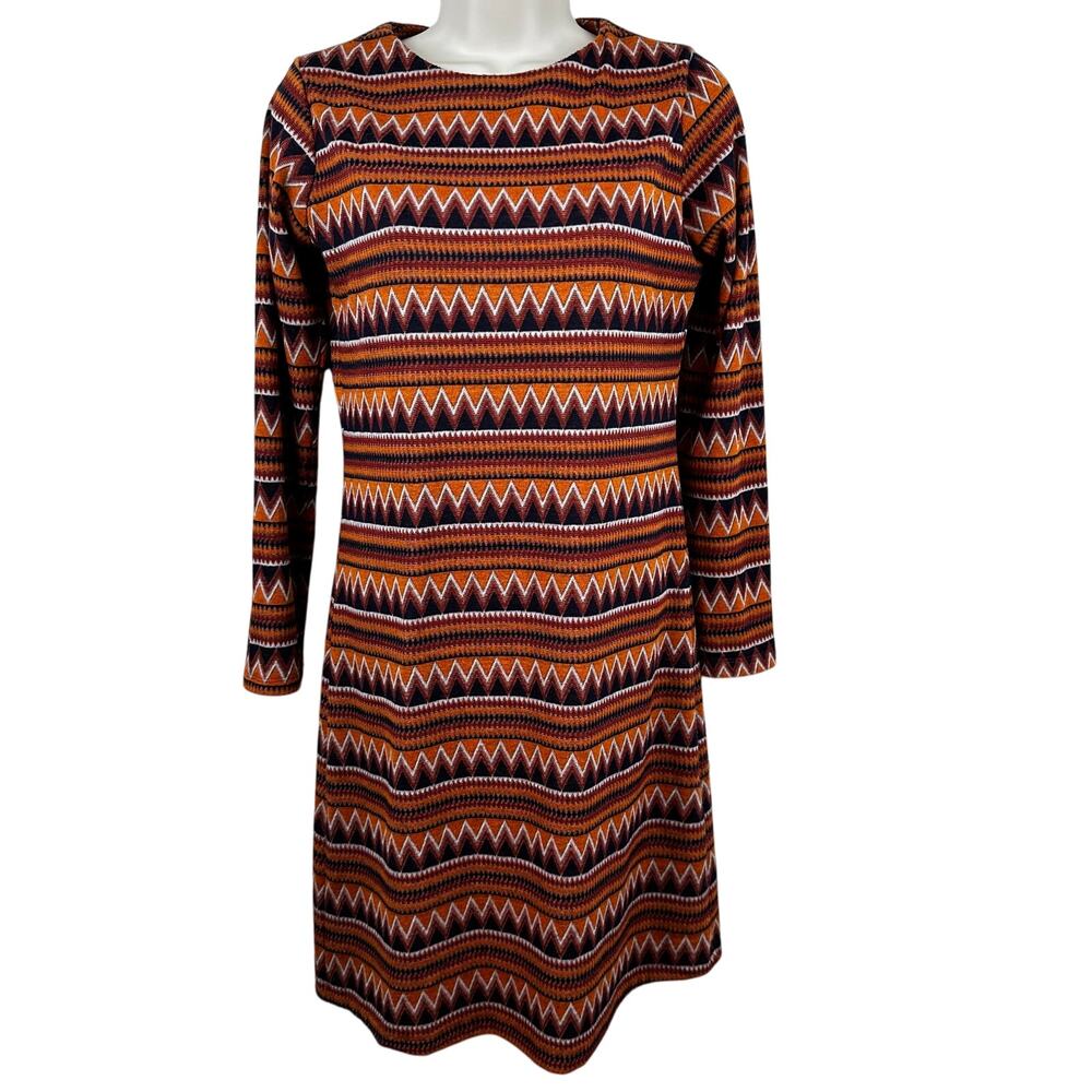 Zink London Dress Aztec Print Long Sleeve Rust Orange Small Stripes Western